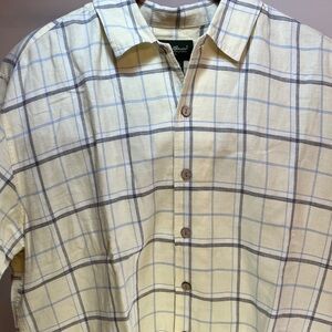 Eddie Bauer Men's Linen blend Cream and Blue Plaid Shirt